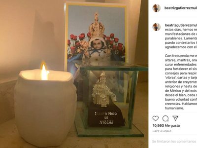 Con imagen del Santo Niño de Atocha, Beatriz Gutiérrez Müller agradece mensajes de apoyo a AMLO