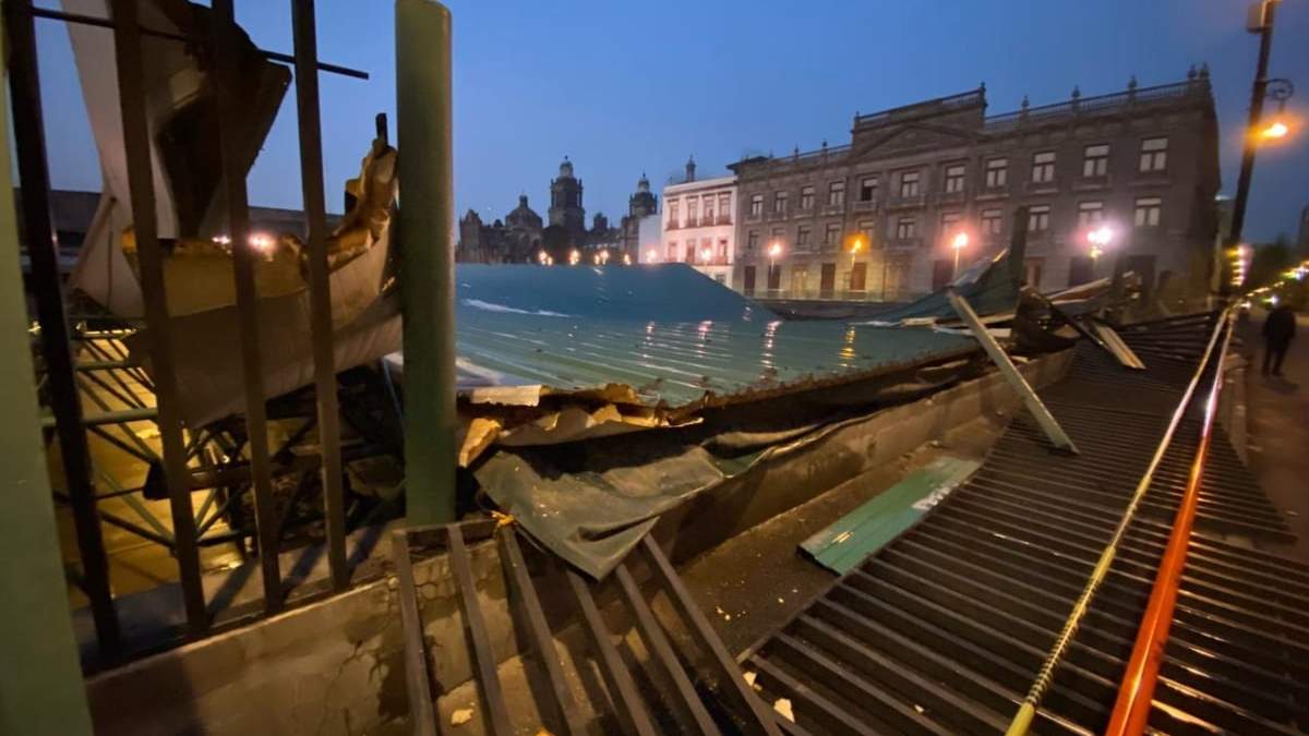 El techo del Templo Mayor colapsó ayer tras la intensa lluvia con granizo que se registró en la noche