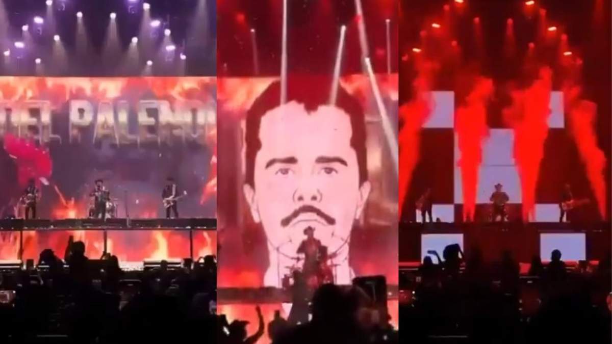 Los Ángeles del Barranco proyectan imágenes de "El Mencho" durante concierto en Zapopan
