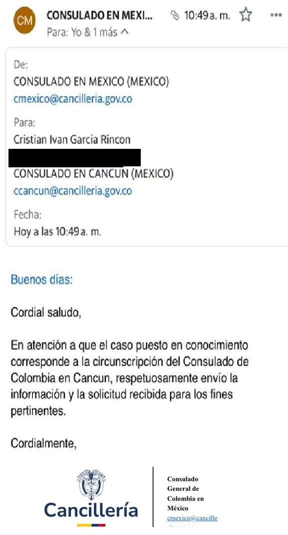 Denuncia en Consulado de Colombia