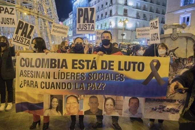 Manifestación celebrada en Madrid, España, para denunciar el asesinato de líderes sociales en Colombia
