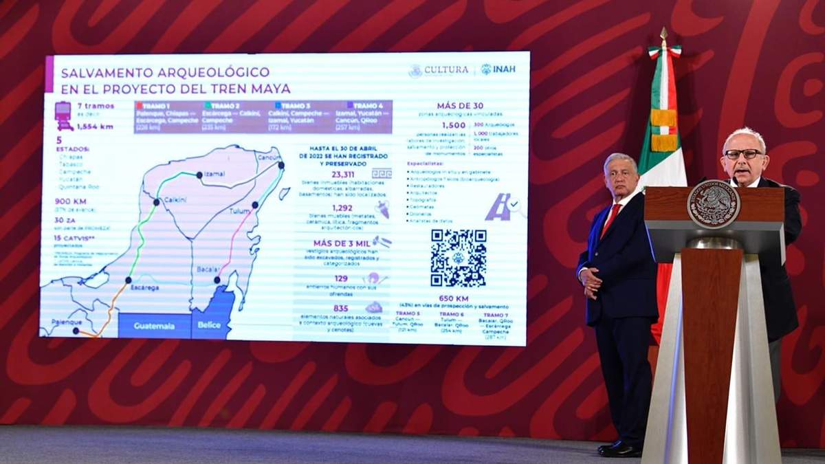 Mapa de la construcción del Tren Maya en el sureste de México