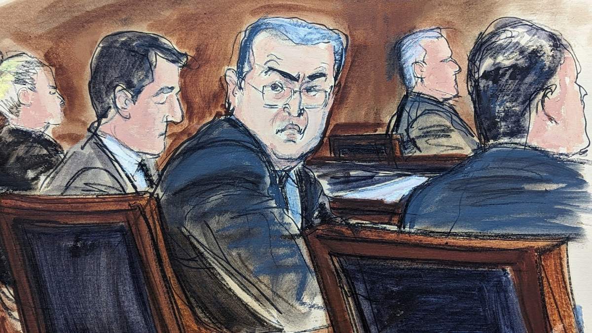 En este dibujo del tribunal federal de Nueva York aparece el expresidente hondureño Juan Orlando Hernández