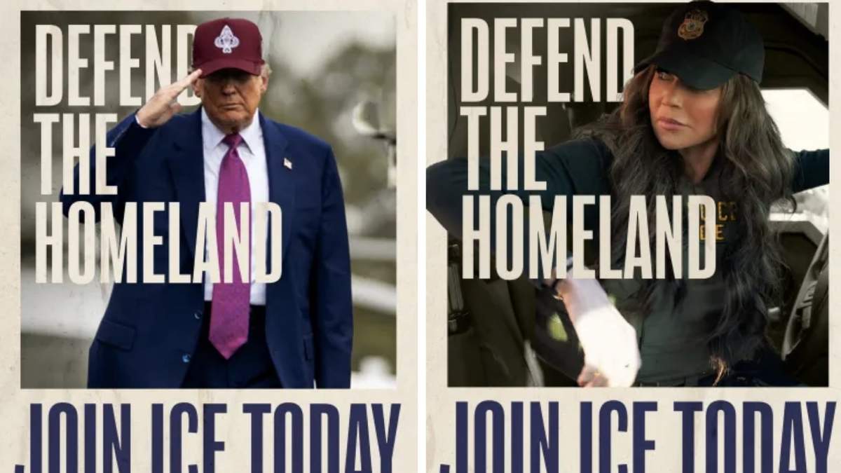 El presidente Donald Trump y la secretaria de Seguridad Kristi Noem, como parte de la campaña