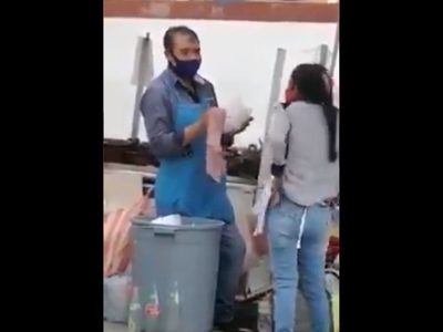 Exhiben a pareja de taqueros que usa platos desechables tras recogerlos de la basura