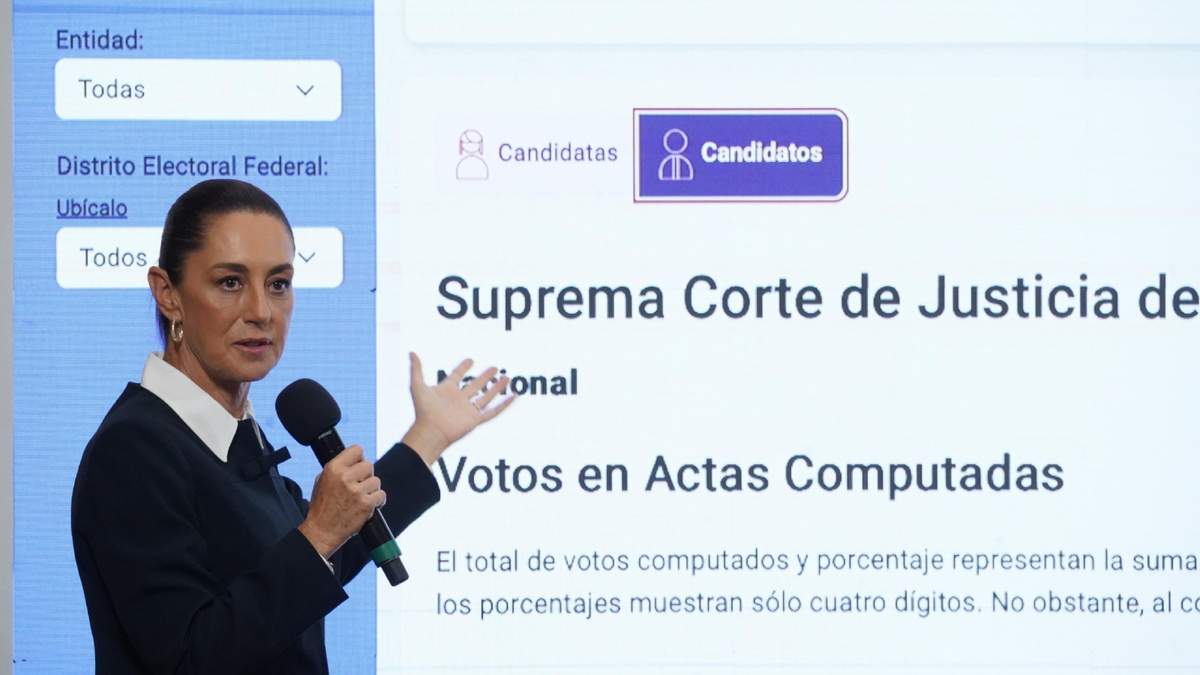La presidenta Claudia Sheinbaum habla de los cómputos para presidir la SCJN, tras en la elección judicial del 1 de junio de 2025