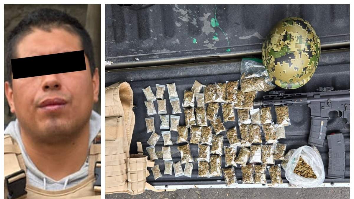 Guillermo "N" con el arma y la droga decomisada