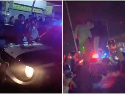 Jóvenes que arman arrancones brincan sobre patrulla con policías en su interior en Puebla (Video)