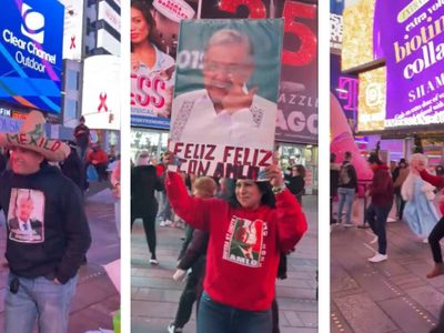 Mexicanos armaron su AMLOFest en Times Square, Nueva York (Videos)