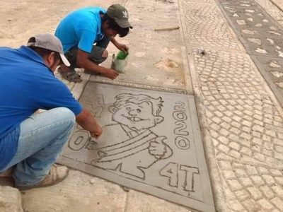 Resurge en redes la caricatura de AMLO dibujada en una carretera