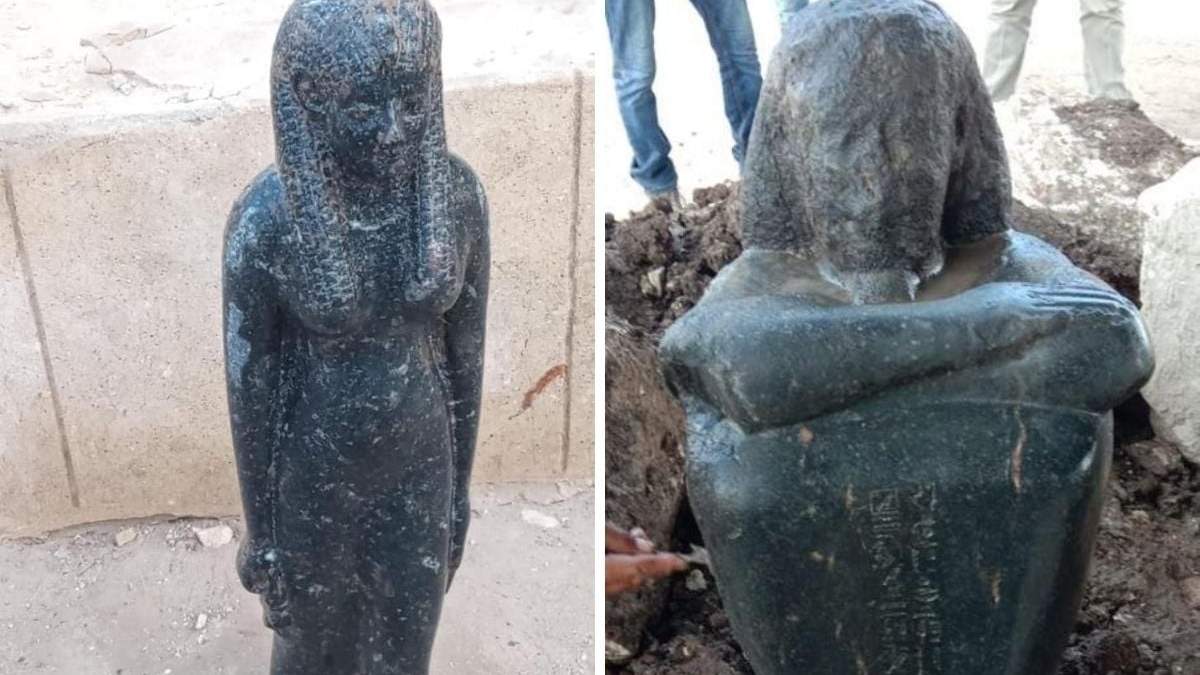 Las estatuas están realizadas en granito negro. Fuente: (Twitter)