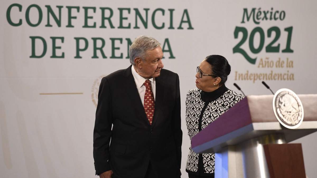 El presidente Andrés Manuel López Obrador y la titular de la SSPC, Rosa Icela Rodríguez Velázquez