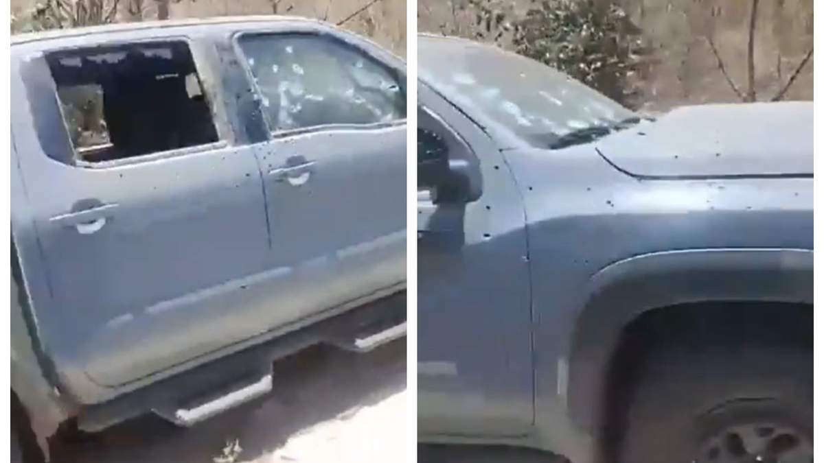 La camioneta atacada presenta múltiples impactos de bala