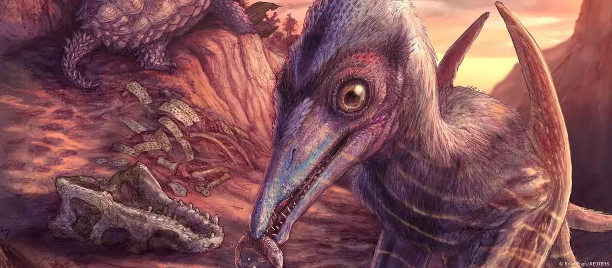 Reconstrucción artística del pequeño pterosaurio, llamado Eotephradactylus mcintireae.