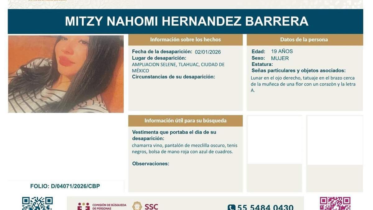 Mitzy Nahomi Hernández Barrera desapareció el viernes 2 de enero