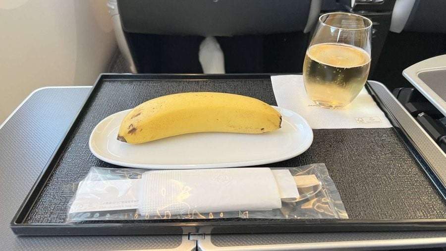 Comida vegana servida a un pasajero en un vuelo de Japan Airlines