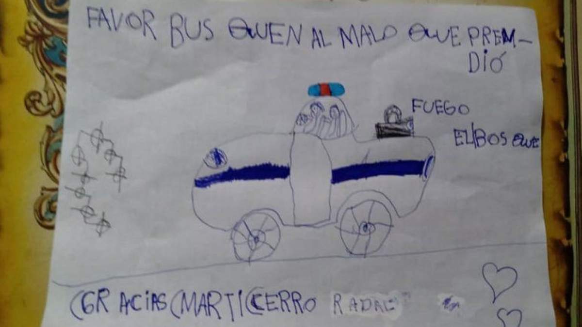 Dibujo de una niña de Lago Puelo. Fuente: (Twitter)