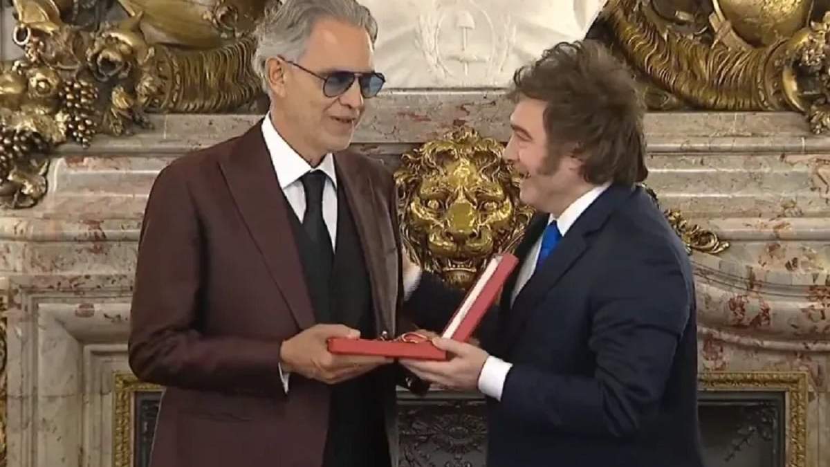 Andrea Bocelli y Javier Milei. Fuente: (Instagram)