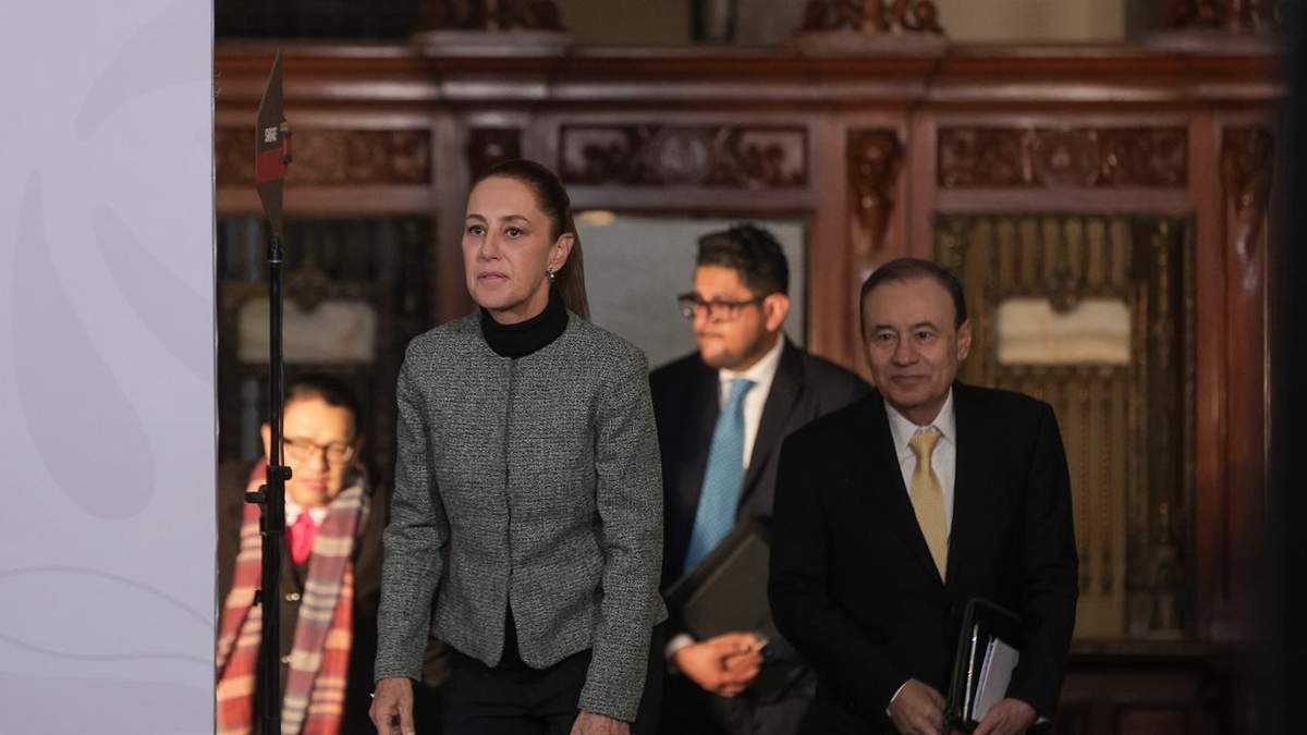 La presidenta Claudia Sheinbaum en la conferencia matutina de Palacio Nacional, el lunes 29 de diciembre de 2025