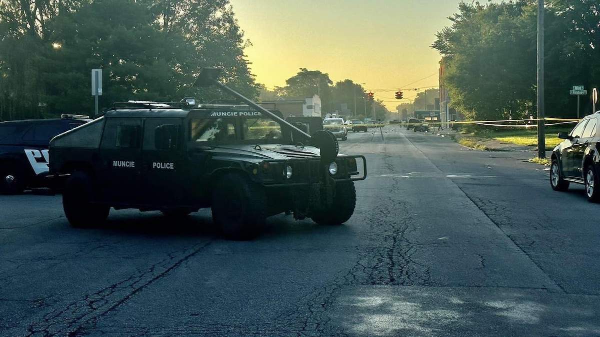 Policía de Muncie en el sitio del tiroteo