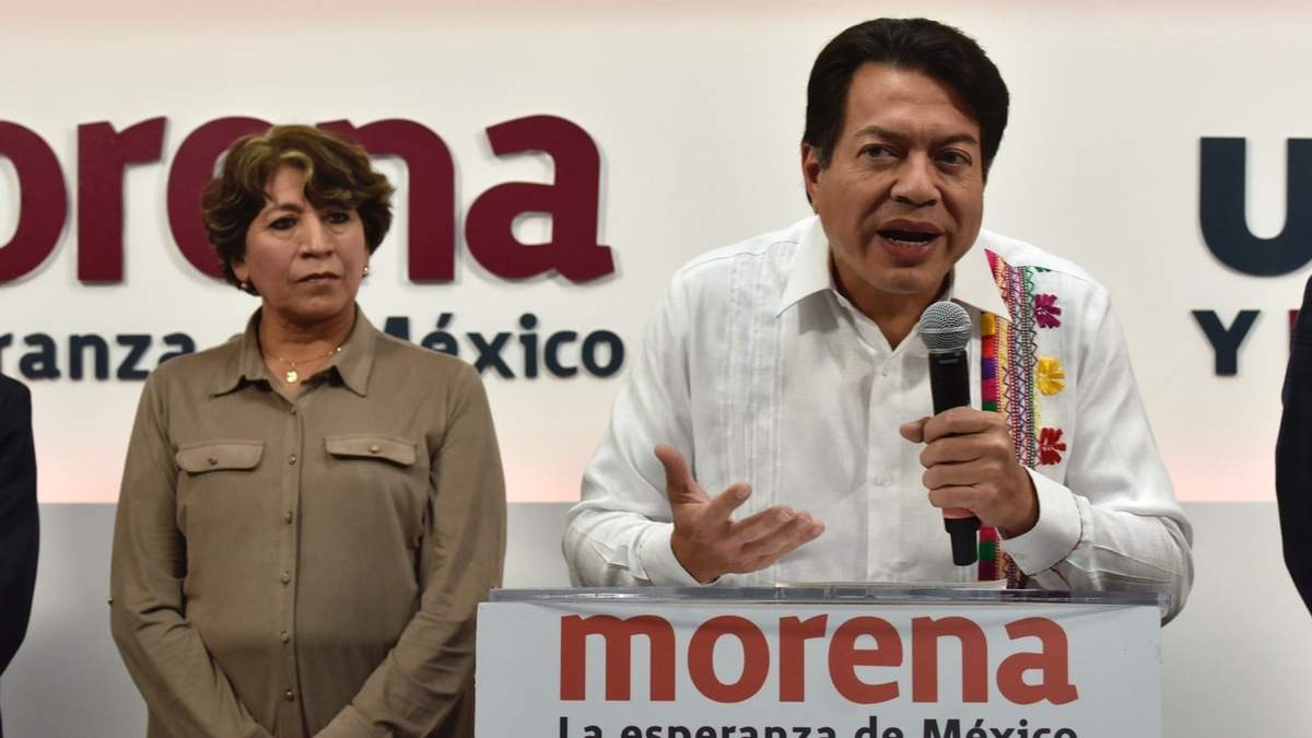 Mario Delgado, presidente de Morena, en conferencia para formalizar los roles en torno a la candidatura de Delfina Gómez