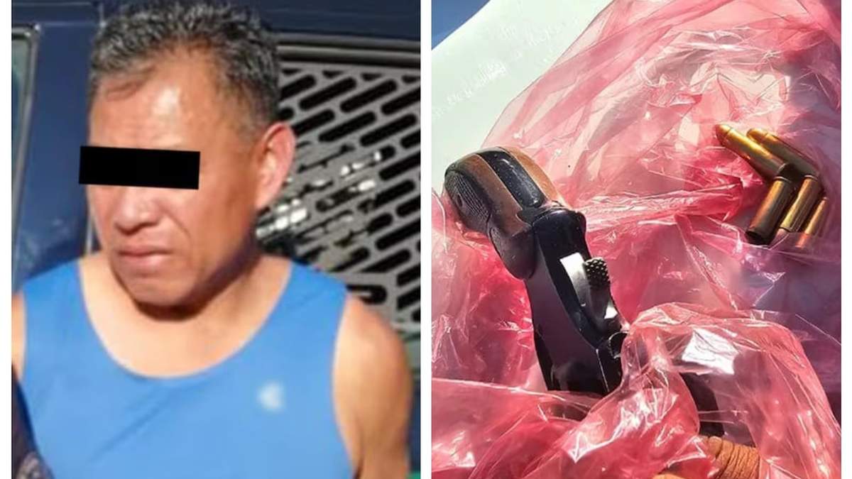 El detenido y el revólver que portaba