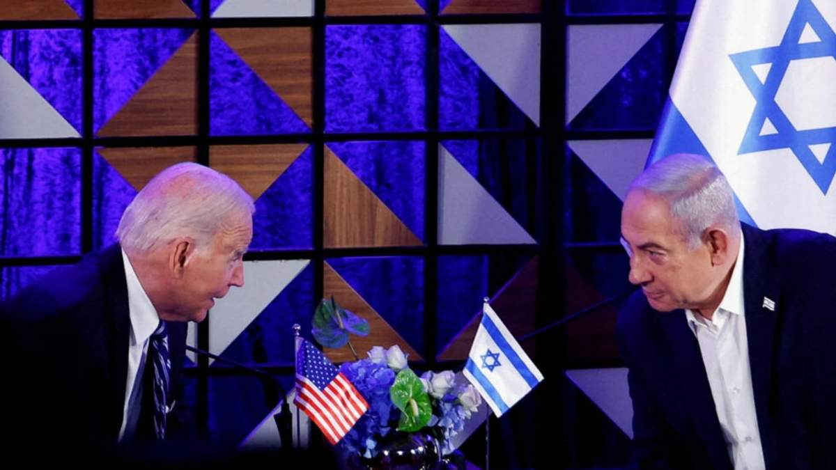 El presidente estadunidense Joe Biden durante una reunión con el primer ministro israelí, Benjamin Netanyahu, durante su visita a Israel, el 18 de octubre de 2023