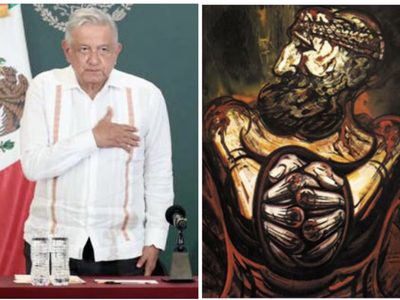 AMLO recuerda a Jesús con la obra de Siqueiros y destaca su "preferencia por los pobres"