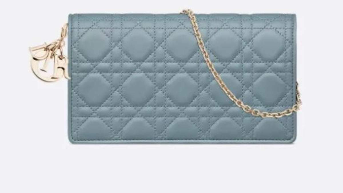 El bolso “Lady Dior Pouch” de piel de becerro color azul nube de Christian Dior