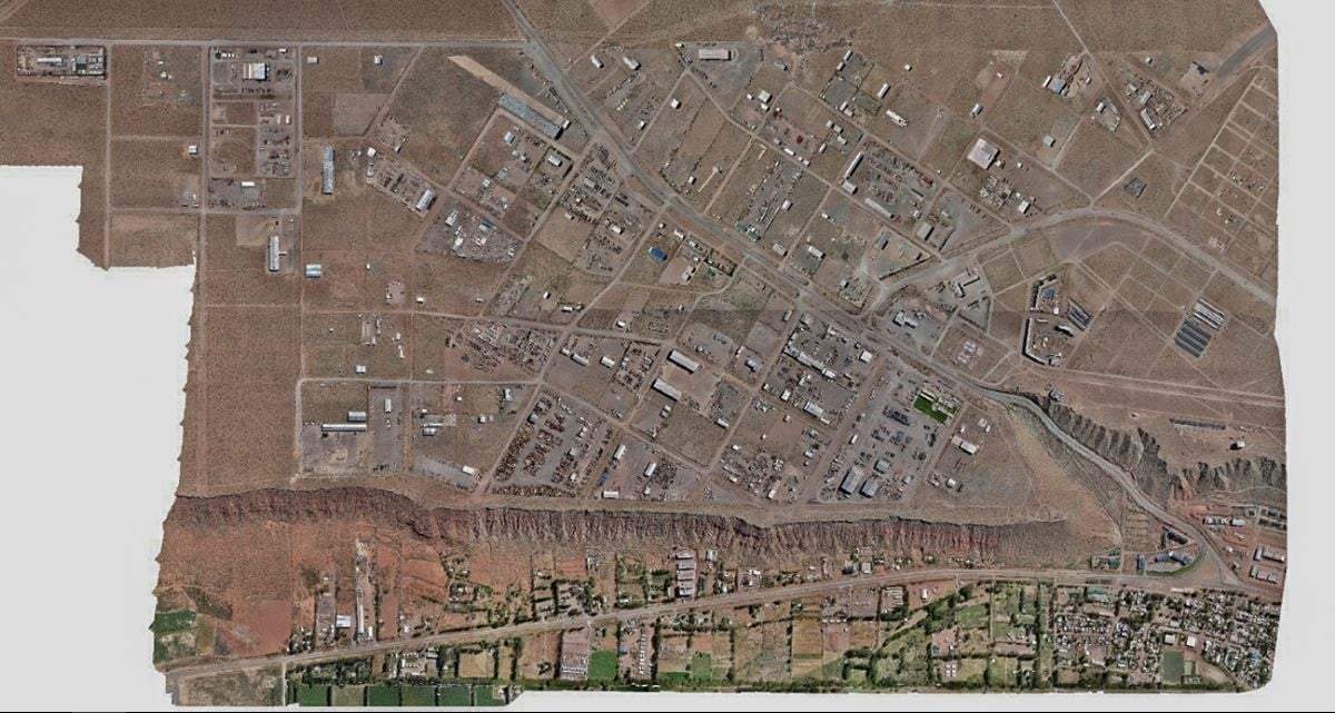 Fotografía de un sector de la ciudad de Añelo, tomada por uno de los drones de Catastro. Fuente: (Gobierno de Neuquén)