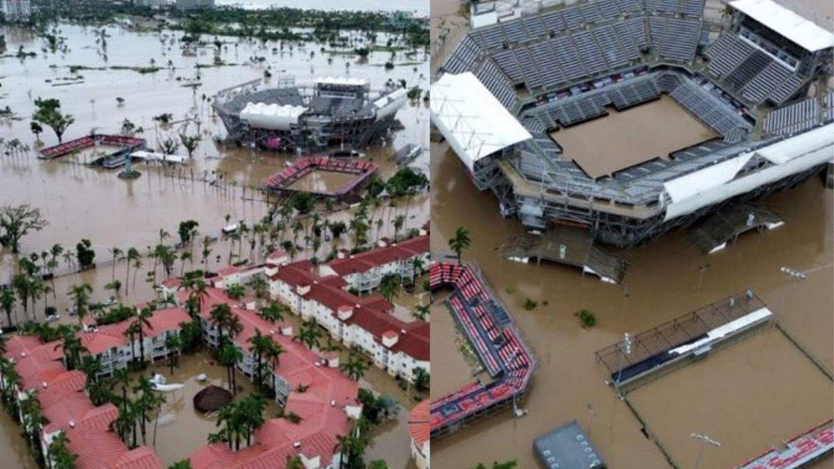 Huracán John provoca inundación en la Arena GNP de Acapulco, sede del Abierto Mexicano de tenis