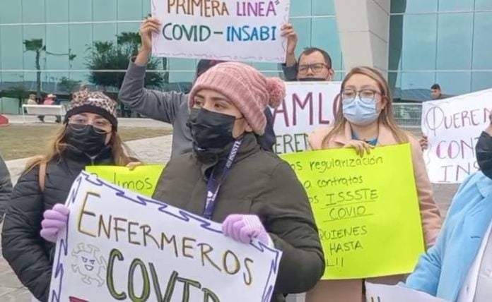 Trabajadores de la salud protestaron en la visita de AMLO a Tamaulipas