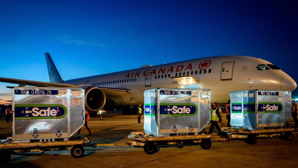 El avión de Air Canada en Ezeiza tras el arribo de las vacunas. Fuente: (Twitter)