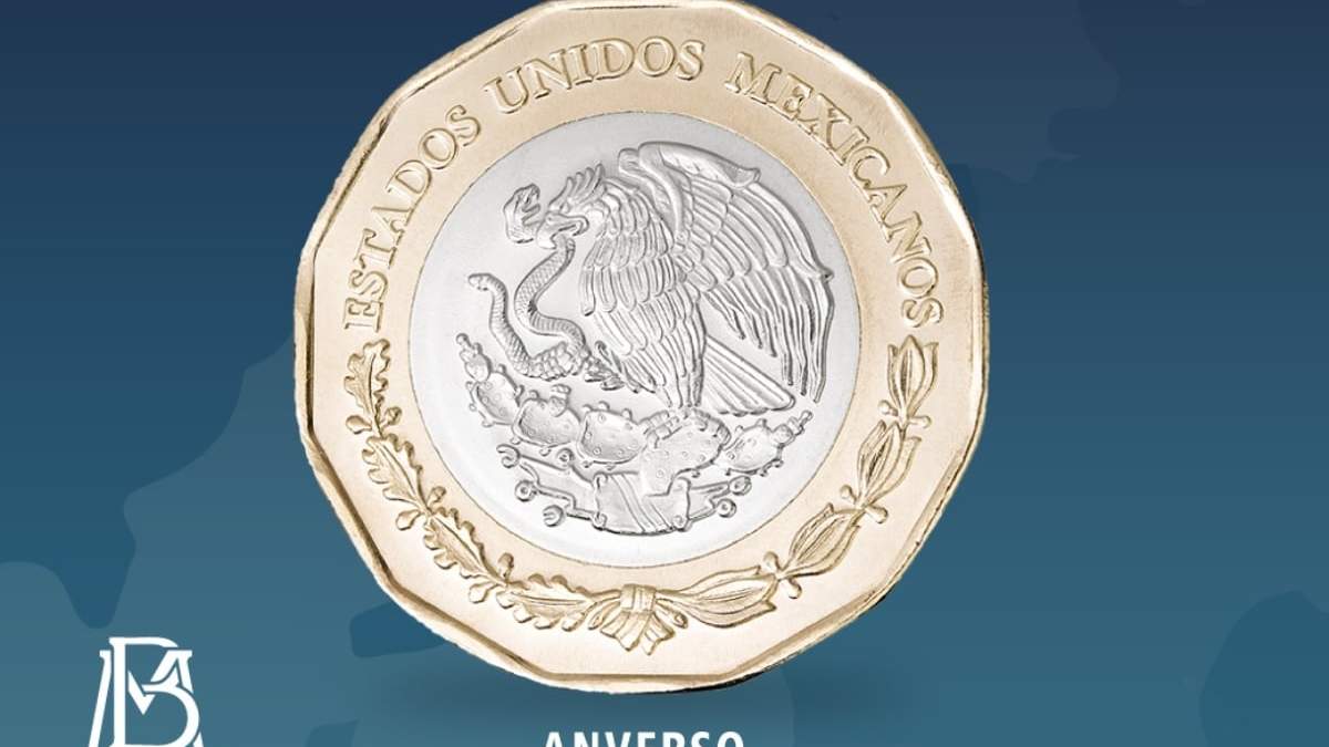El anverso de una moneda conmemorativa de 20 pesos