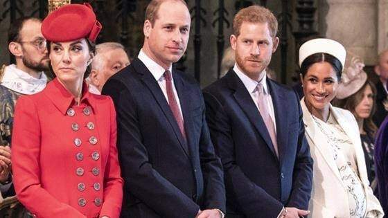 Kate Middleton, príncipe William, príncipe Harry y Meghan Markle. Fuente: (Twitter)