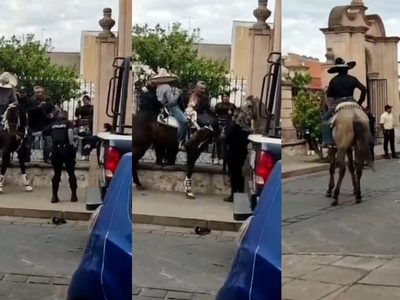 VIDEO: Jinetes y policías se enfrentan a golpes en pleno Jerez, Zacatecas