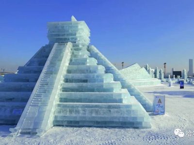China exhibe en festival de hielo una réplica de la pirámide de Kukulcán