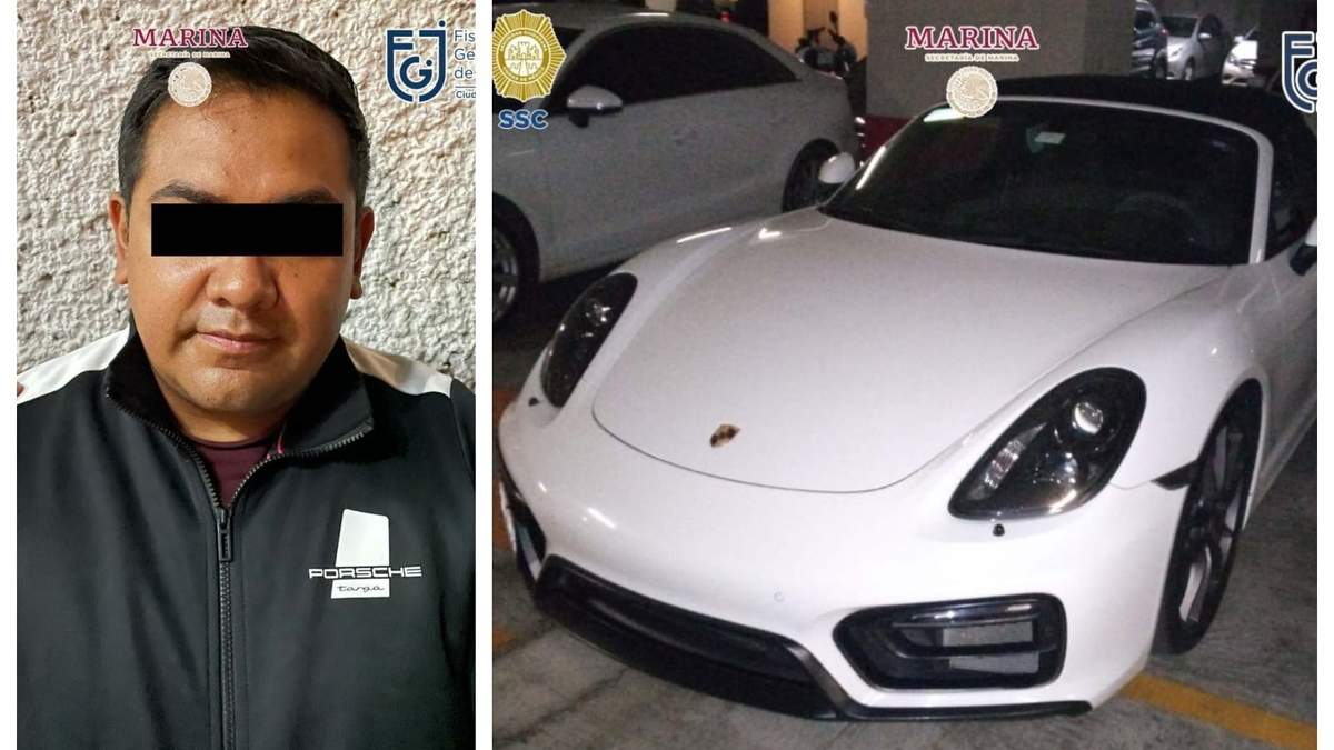 "El Tesoro", presunto líder de una red de extorsión, y un automóvil de lujo que se le decomisó