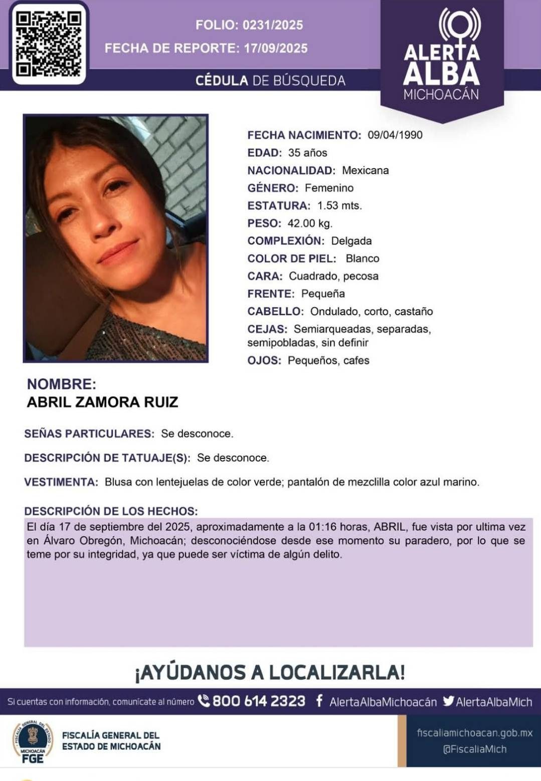 Ficha de búsqueda de Abril Zamora Ruiz