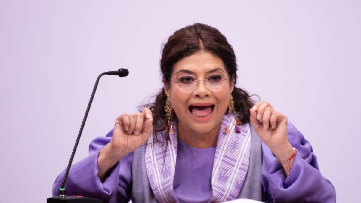 La jefa de gobierno de la Ciudad de México, Clara Brugada en la presentación de su Informe de Seguridad correspondiente a mayo de 2025