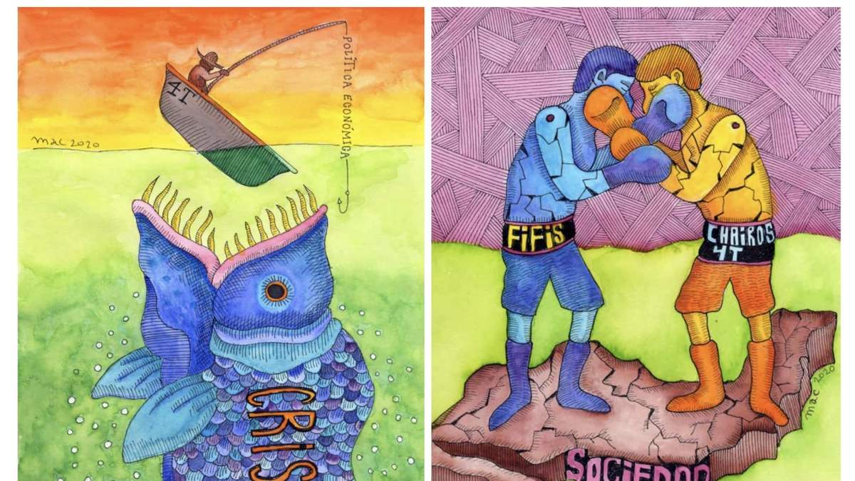 "Economía" y "México Polarizado", dos cartones de Marco Antonio Cruz