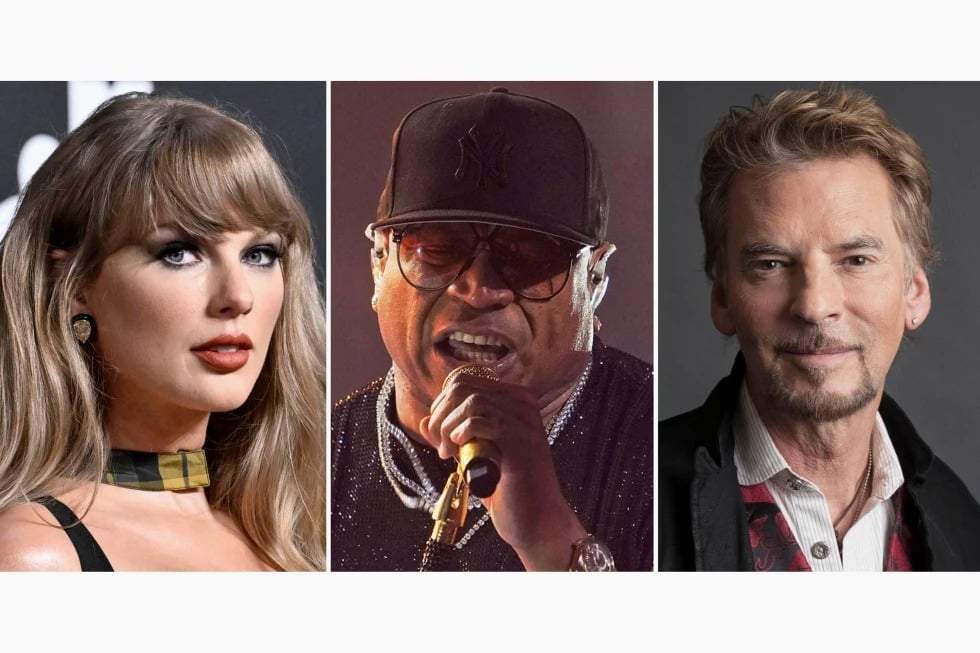 Esta combinación de imágenes muestra a Taylor Swift, de izquierda a derecha, LL Cool J y Kenny Loggins.