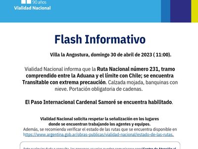 Vialidad Nacional habilitó el tránsito en los pasos internacionales