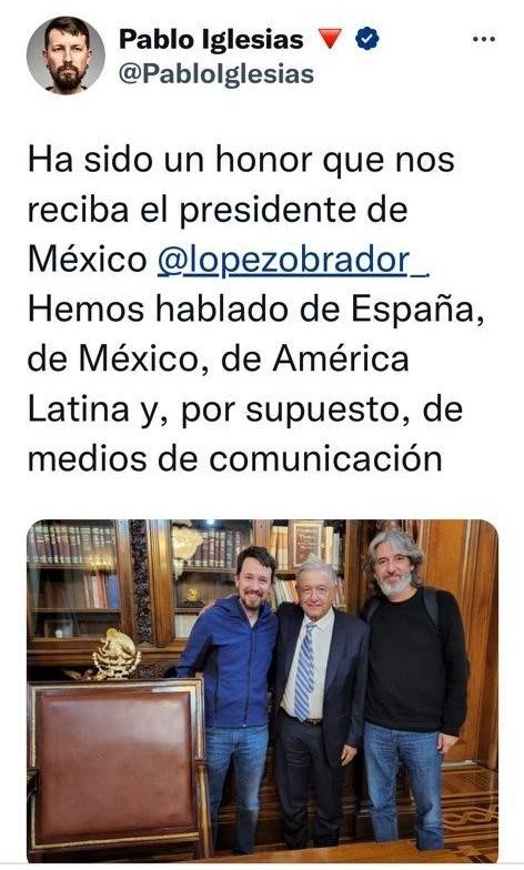 Pablo Iglesias, exsecretario general del partido Podemos, de España, se reunió com AMLO en Palacio Nacional
