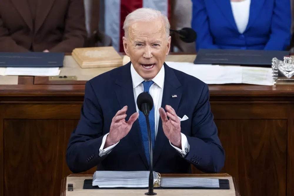El presidente Joe Biden en su primer discurso del Estado de la Unión el 1 de marzo de 2022, en el Congreso en Washington