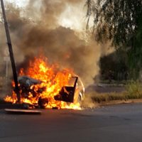 Desastre en Neuquén Capital: chocó contra un árbol, se le prendió fuego el auto y huyó