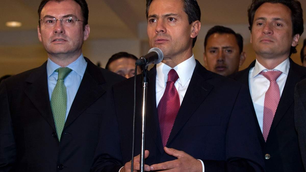 Luis Videgaray, Enrique Peña Nieto y Emilio Lozoya, durante la campaña de 2012