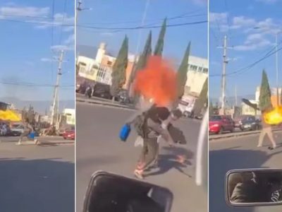 Pelea entre limpiaparabrisas y tragafuegos paraliza crucero en Chalco (Video)