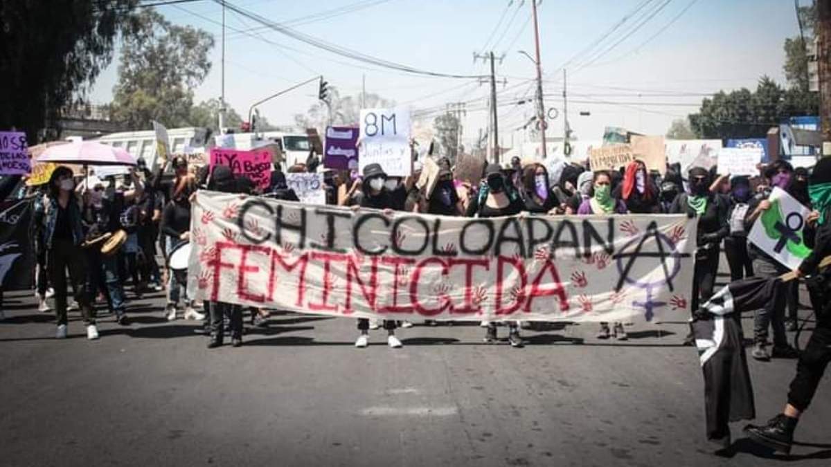 La marcha de feministas en Chicoloapan, Edomex