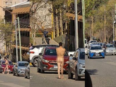 Neuquén: se desnudó en plena calle, se sentó sobre un auto y terminó detenido